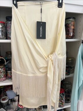 PrettyLittleThing Ivory Fringe Wrap Skirt